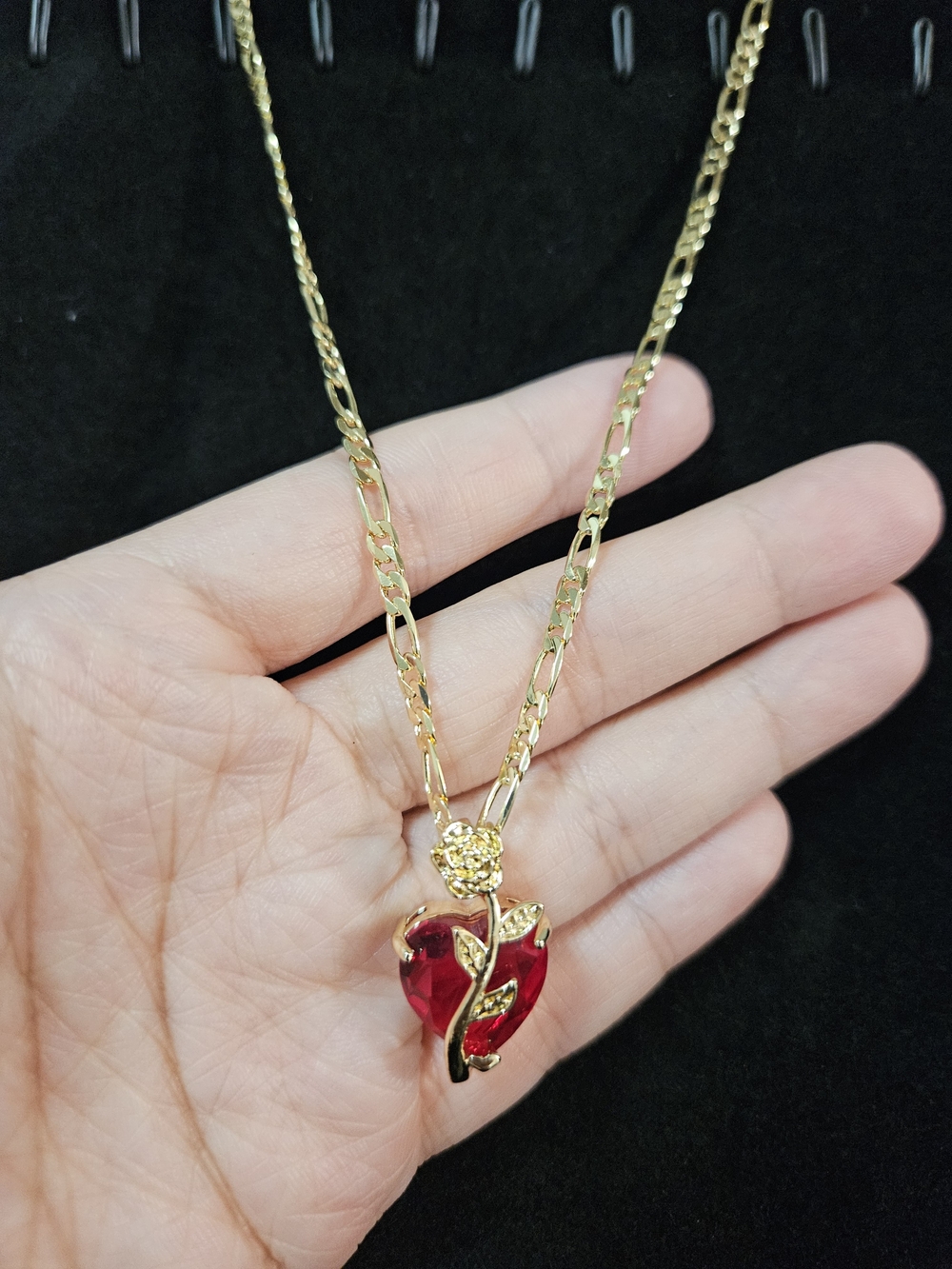 Gold Plated Tone Necklace with Red Heart Pendant